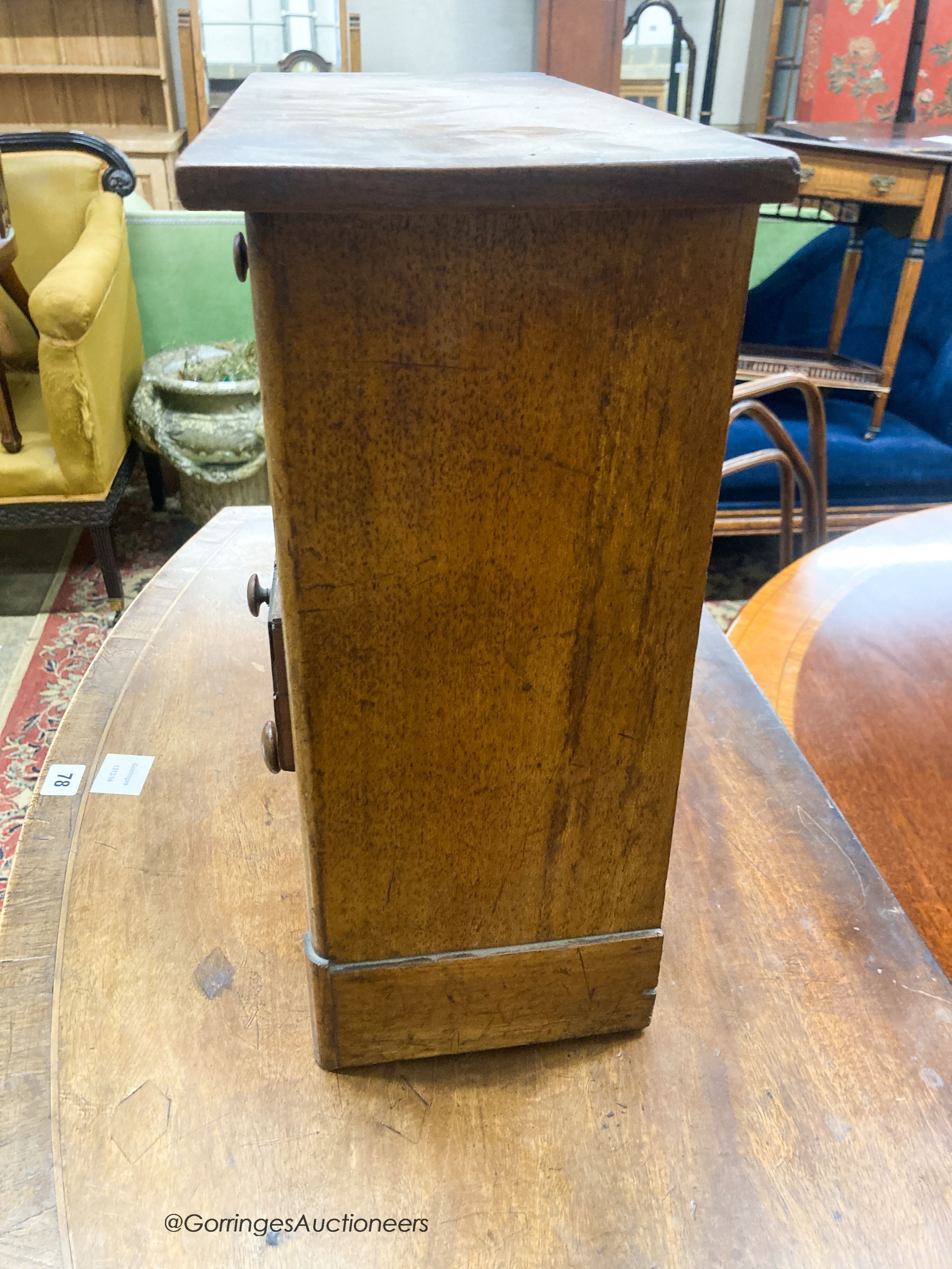 A Victorian mahogany miniature chest of five drawers, width 43cm, depth 18cm, height 41cm